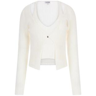 GUESS女士挂脖V领假两件小香风针织外套-W4YR37Z3G32