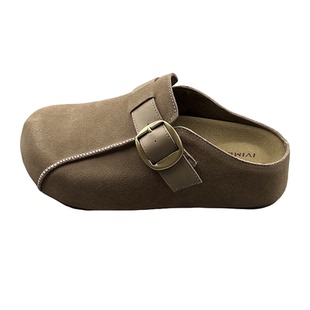 真皮搭扣包头内增高厚底勃肯拖鞋女2026年春款一脚蹬防滑半拖鞋