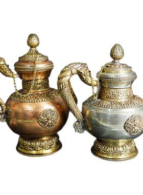 多款印度进口纯铜尼泊尔仿古手工雕花铜茶壶水壶酒壶精品家居摆件