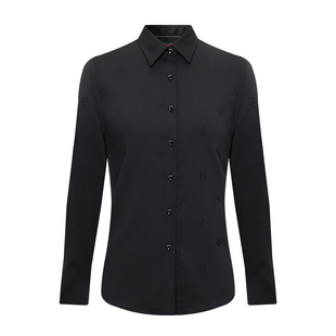 Navigare意大利小帆船长袖黑色衬衫女通勤职业女装百搭休闲衬衣