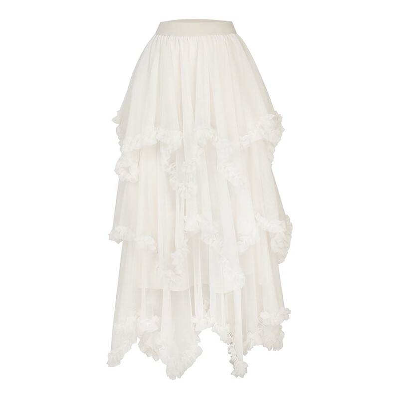 妖精的口袋重工多层白色网纱半身裙女2026年春夏新款甜美度假长裙