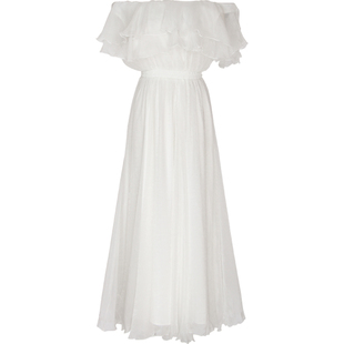 奈良海南三亚沙滩裙女夏季白色长裙雪纺海边度假裙子一字肩连衣裙