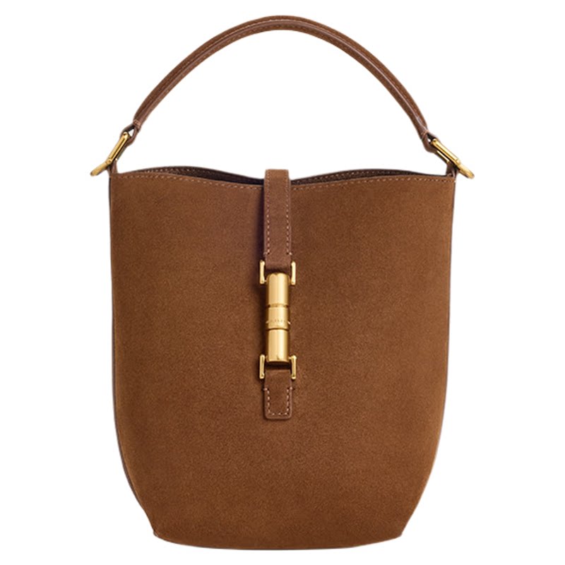 CHARLES&KEITH26秋新品CK2-10770769-1复古绒面金属扣子母水桶包