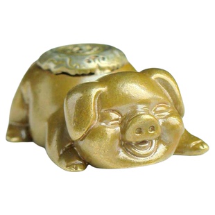 纯铜小猪猪吊坠女十二生肖钥匙扣挂件男黄铜猪摆件铜质镇纸手把件