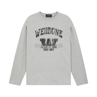 【明星同款】WE11DONE25早秋新品中性男女同款学院风圆领长袖T恤