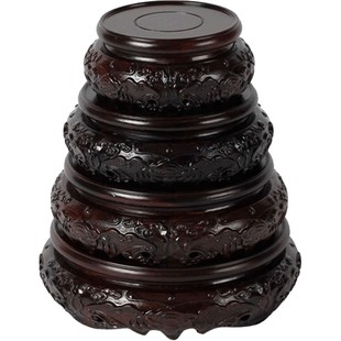 黑檀木木雕圆形花瓶底座支架 红木佛像花盆石头木头托架实木底座