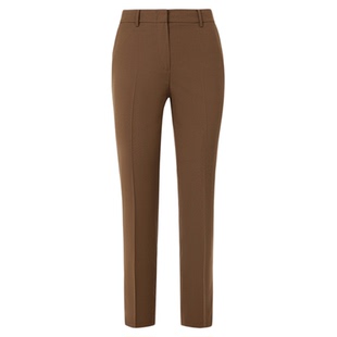 朗姿100羊毛棕色复古雅致压褶西装裤女西裤女2025年冬季新款