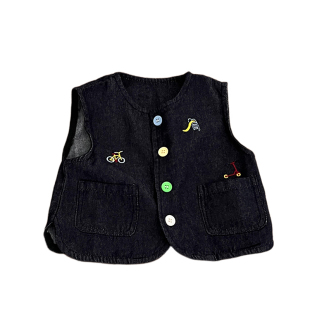男童春秋款牛仔马甲套装宝宝韩版刺绣背心休闲打底衫婴儿百搭裤子