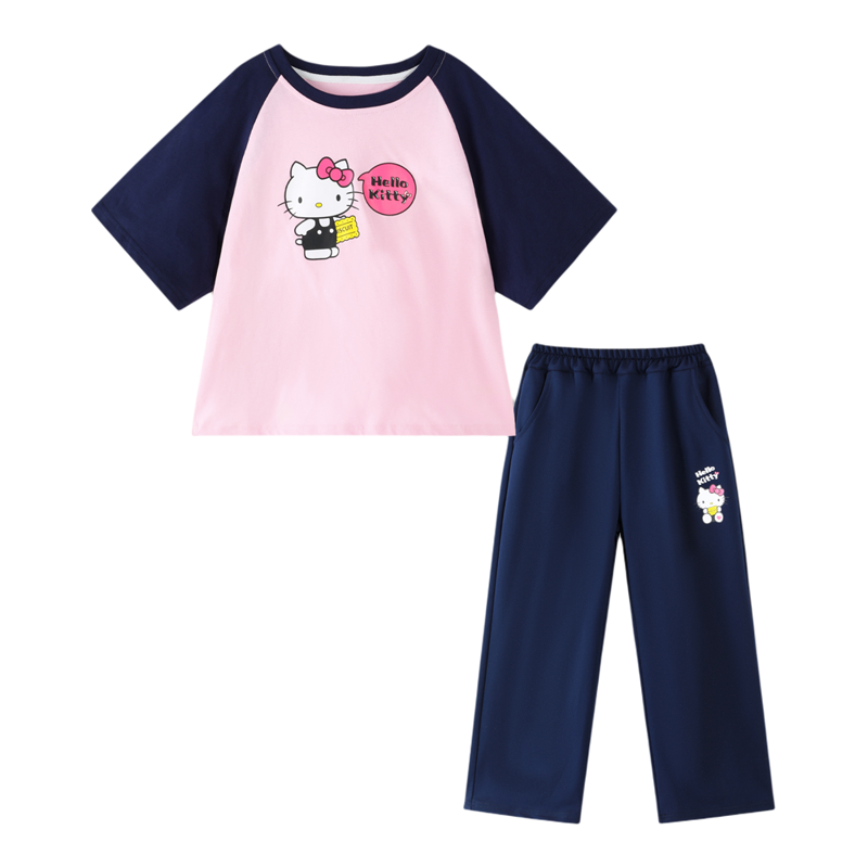 女童夏装套装2026新款洋气时髦大童小女孩夏季纯棉短袖运动两件套