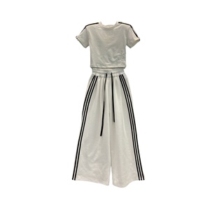 美式宽松休闲运动裤阔腿裤两件套洋气时尚正肩修身短袖T恤套装女