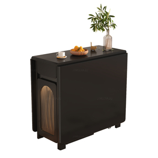 全实木折叠餐桌家用黑色复古折叠桌小户型现代简约可伸缩移动饭桌