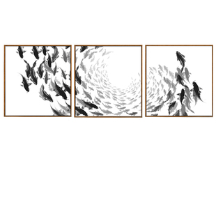 现代简约客厅装饰画新中式水墨壁画沙发背景三联餐厅黑白挂画民宿