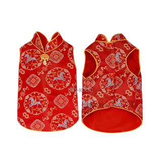 狗狗猫咪春夏衣服过新年唐装中式马甲宠物泰迪比熊博美喜庆拜年服