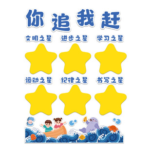 国风班级之星文化墙贴小学教室布置装饰古风你追我赶评比栏荣誉榜