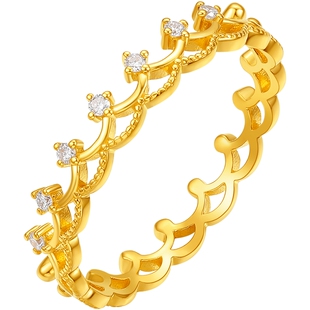 周六福黄金皇冠戒指女款5G足金镶嵌钻石戒指官方旗舰店新年礼物