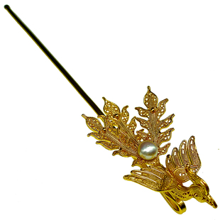 原创发簪挑牌明制花丝镶嵌三尾偏凤钗汉服日常步摇银镀金头发饰