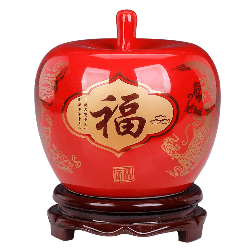 景德镇陶瓷中国红结婚红苹果摆件