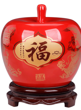 景德镇陶瓷中国红结婚红苹果摆件