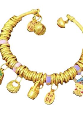 女沙金烧蓝珐琅称心如意盘缠手镯