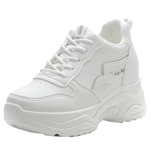 品牌真皮内增高女鞋小白鞋透气全牛皮厚底坡跟春秋款单鞋休闲鞋女