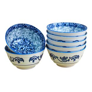 中式青花瓷4.5英寸精美10个米饭碗套装家用高温碗防烫伤陶瓷饭碗