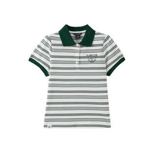 eland kids衣恋童装女童polo衫夏季学院风刺绣翻领条纹短袖T恤