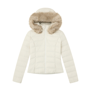 FIRSTFLOOR 可拆卸复古拼接毛领收腰修身保暖轻薄短款排骨羽绒服