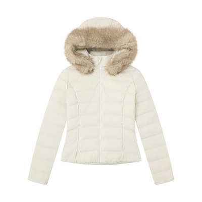 FIRSTFLOOR 可拆卸复古拼接毛领收腰修身保暖轻薄短款排骨羽绒服