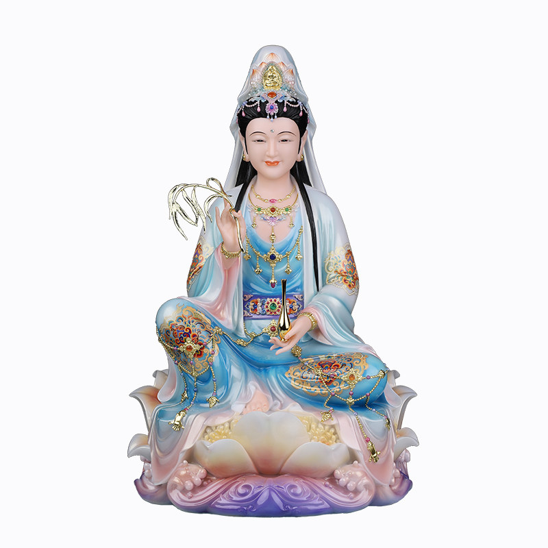 自在观音佛像坐莲花汉白玉观世音