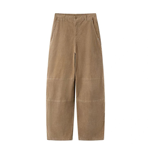 卡其色工装裤女款2026新款春季复古宽松慵懒风直筒阔腿灯芯绒裤子