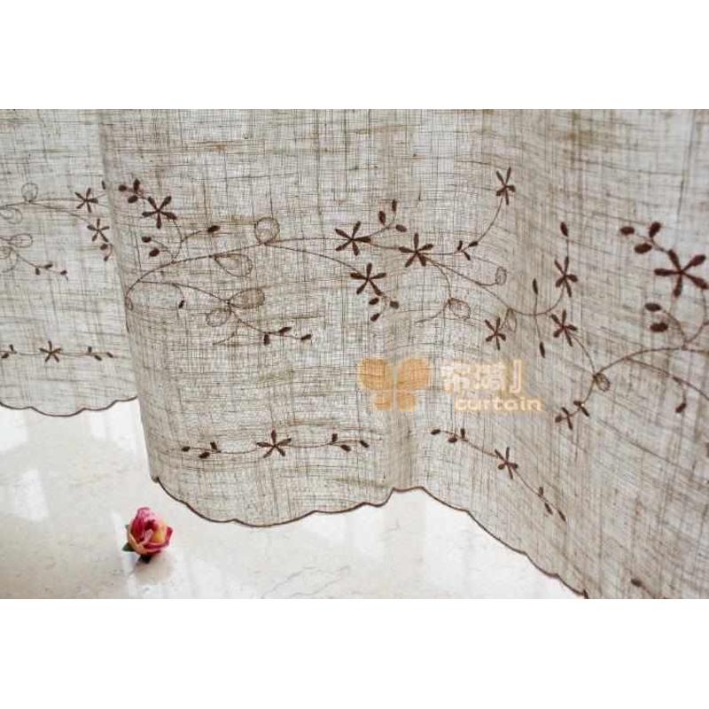 璀璨 唯美刺绣小花咖啡帘半帘小短帘 穿杆帘橱柜隔断帘 厨房门帘