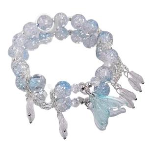 超仙新款甜美森系人鱼水晶手链女ins小众设计百搭学生闺蜜diy手串