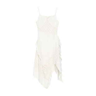 SAMEFLOW 蕾丝法式收腰显瘦不规则蕾丝吊带连衣裙女高级感长裙子