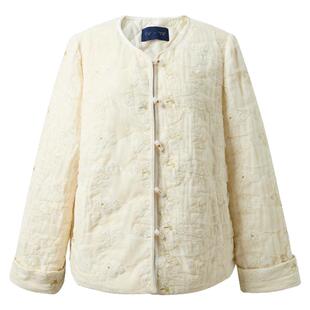 若潮大码女装2025冬季新款国风绣花绗棉外套保暖短款宽松胖MM