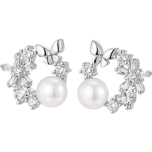 卡蒂罗云蝶花环淡水珍珠耳钉女925银耳饰秋冬高级感生日礼物