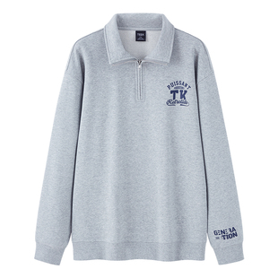 半拉链翻领卫衣男 秋季纯棉POLO青少年立领长袖T恤学院风高领外套