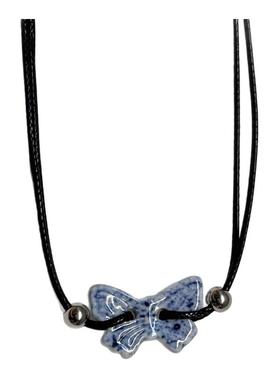 清仓陶瓷纽扣蓝色蝴蝶双层黑绳项链项圈choker小众y2k复古ins锁骨