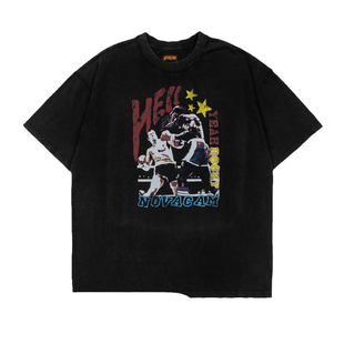 NOVACAM VINTAGE ROCKY洛奇美式复古街头水洗做旧破坏宽松国潮T恤