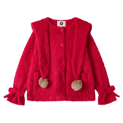 有耳uare连帽毛球蝴蝶结毛绒外套