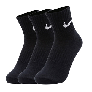Nike耐克袜子黑色白色三双装中筒训练篮球舒适休闲运动袜SX7676
