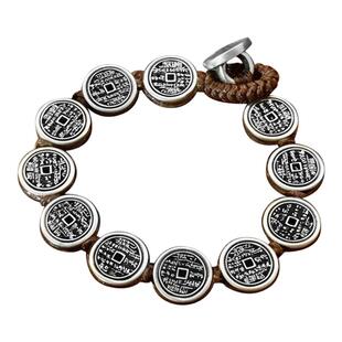 新款925纯银山鬼花钱手链男女情侣古风九宫八卦编织手绳精致复古