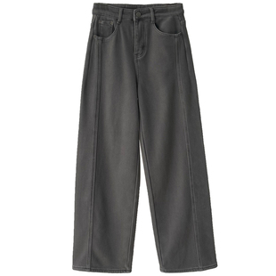 巨显瘦高腰垂感加厚加绒牛仔裤女秋冬裤子宽松直筒阔腿裤冬季长裤