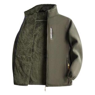 摇粒绒外套男爸爸加厚颗粒绒开衫粒子绒上衣男士春季外套抓绒外衣