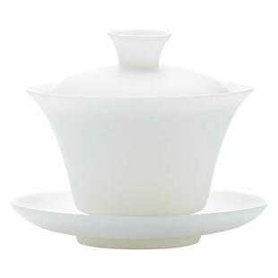 钰铨龙门 德化羊脂玉瓷素烧马蹄盖碗功夫茶具不烫手单个三才茶碗