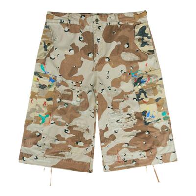 Brokenonyx 拼接山地迷彩军布boro七分裤宽松乱线补丁廓形破洞裤