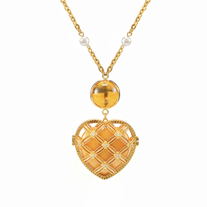 1P Jewelry金色闪闪甜心派锆石镶嵌可开合水晶爱心项链1PJuvilove