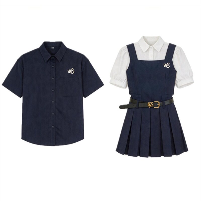 夏季学院风情侣百褶polo连衣裙