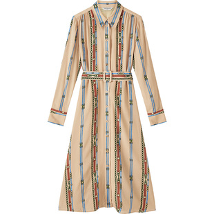 LK BENNETT新款真丝连衣裙女春长袖收腰桑蚕丝衬衫裙长裙气质