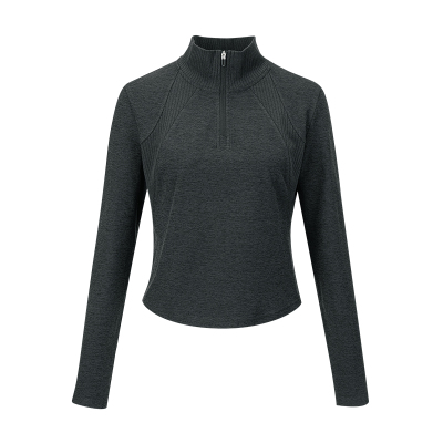 奶霜韧罗纹拼接半拉链瑜伽上衣