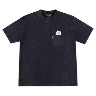 美国潮牌RIPNDIP贱猫中指猫短袖T恤休闲口袋猫黑色做旧男女情侣款